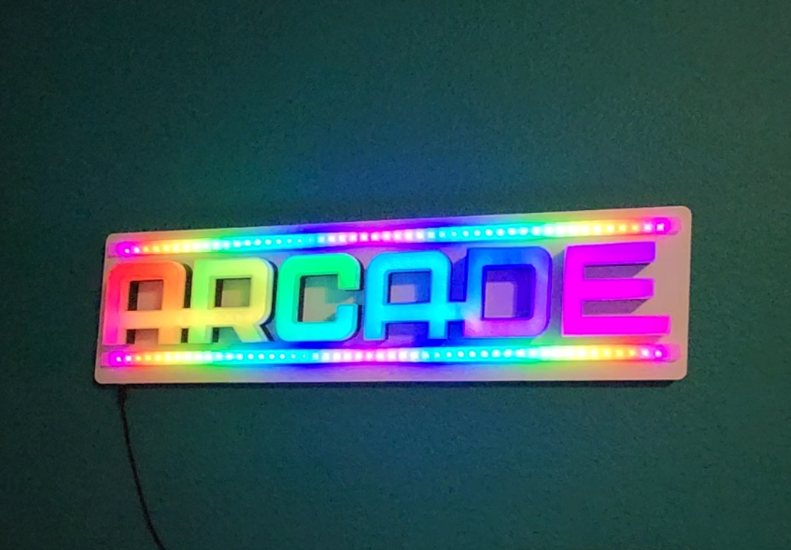 Large ARCADE RGB-IC LED Wall Sign – 34" WLED Gaming Room Light (USB-C Powered)