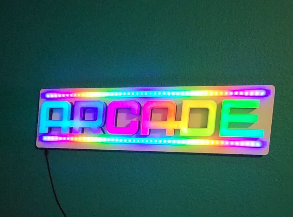 Large ARCADE RGB-IC LED Wall Sign – 34" WLED Gaming Room Light (USB-C Powered)