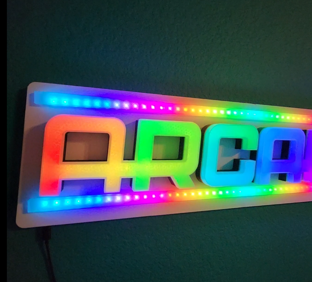 Large ARCADE RGB-IC LED Wall Sign – 34" WLED Gaming Room Light (USB-C Powered)