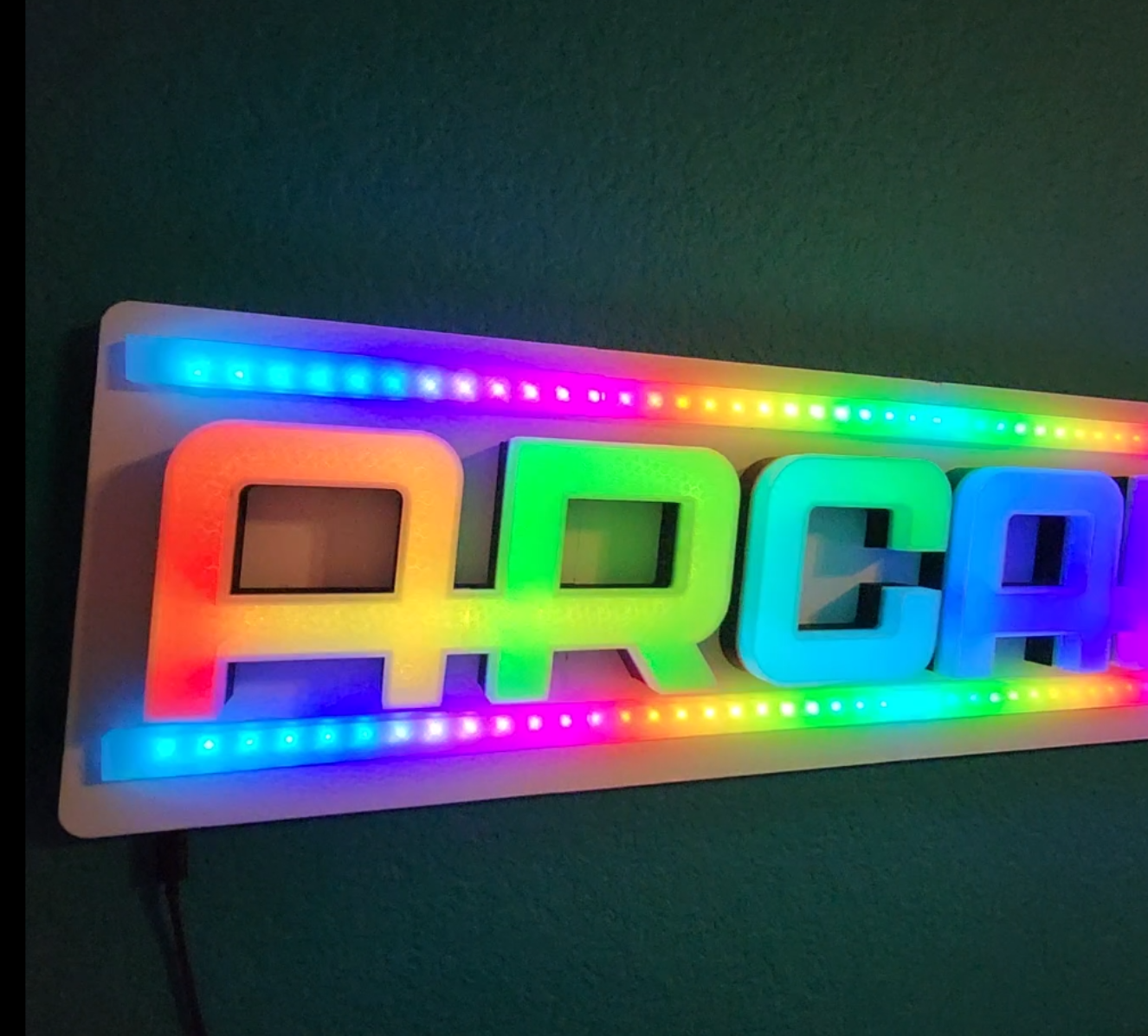 Large ARCADE RGB-IC LED Wall Sign – 34" WLED Gaming Room Light (USB-C Powered)