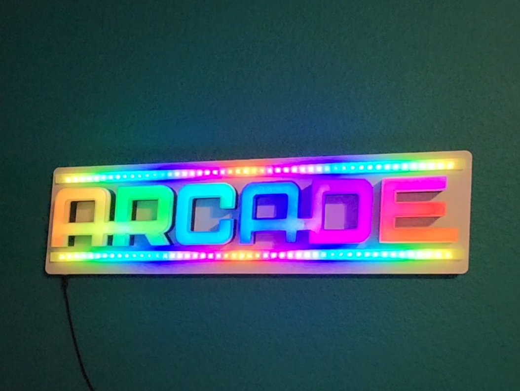 Large ARCADE RGB-IC LED Wall Sign – 34" WLED Gaming Room Light (USB-C Powered)