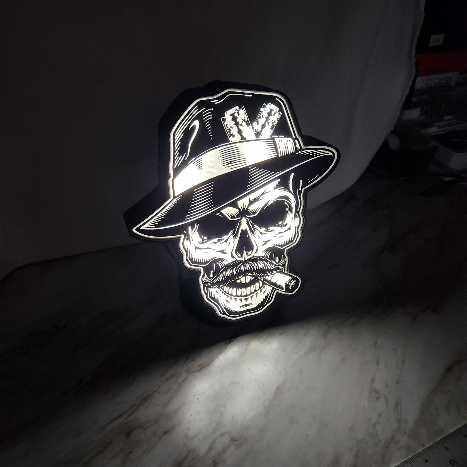 Gangster Skull LED Lightbox: Tattoo Barber Shop Wall Decor