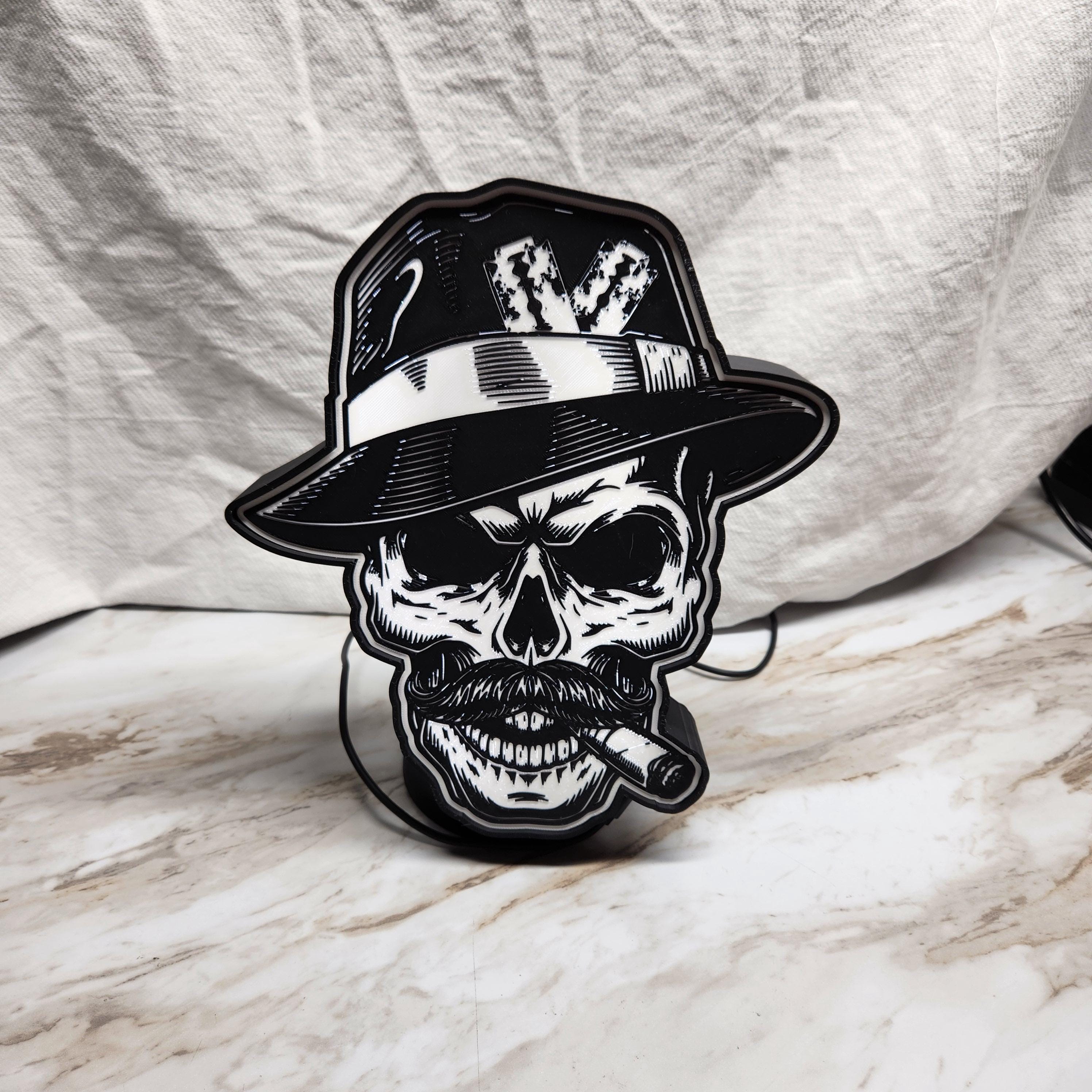 Gangster Skull LED Lightbox: Tattoo Barber Shop Wall Decor