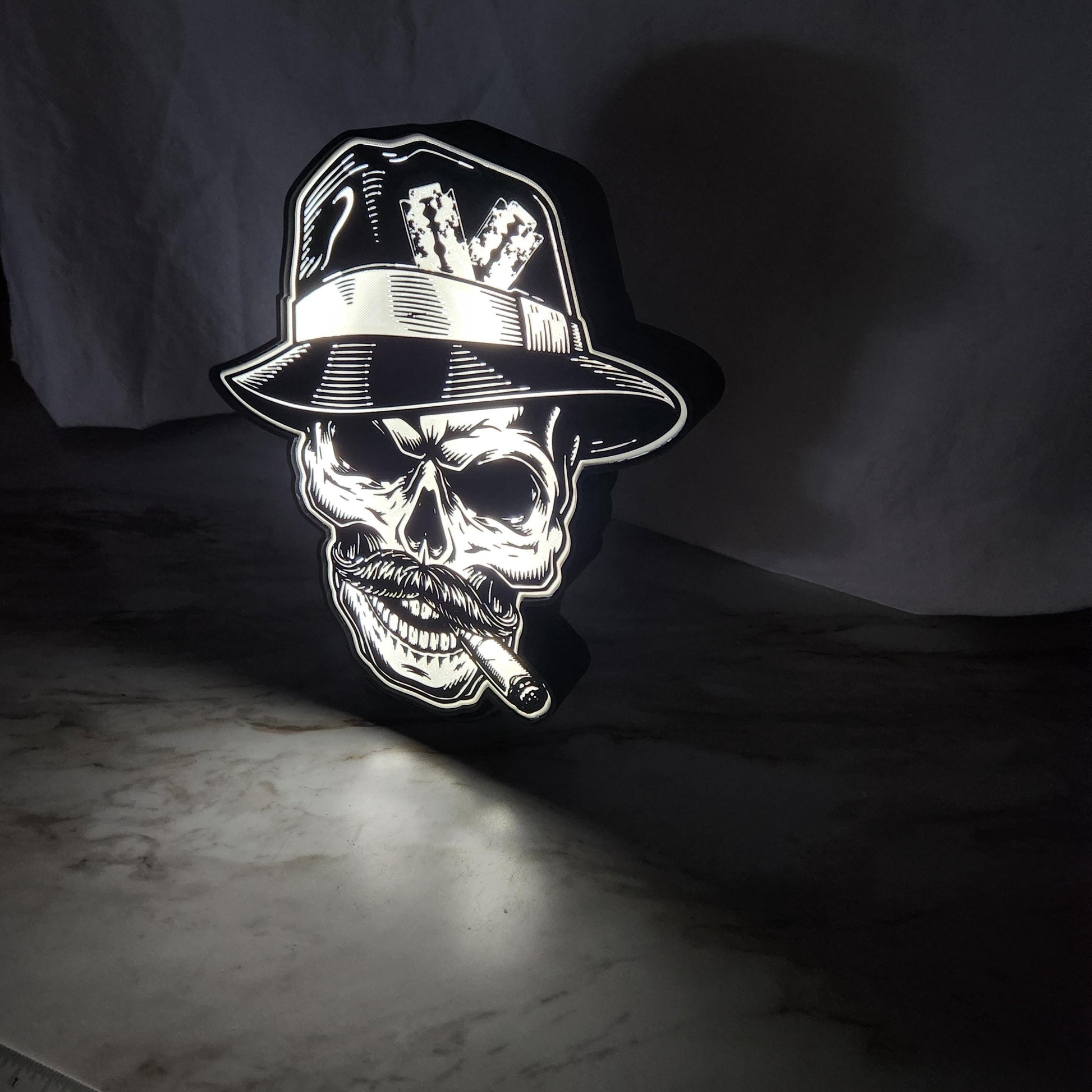 Gangster Skull LED Lightbox: Tattoo Barber Shop Wall Decor
