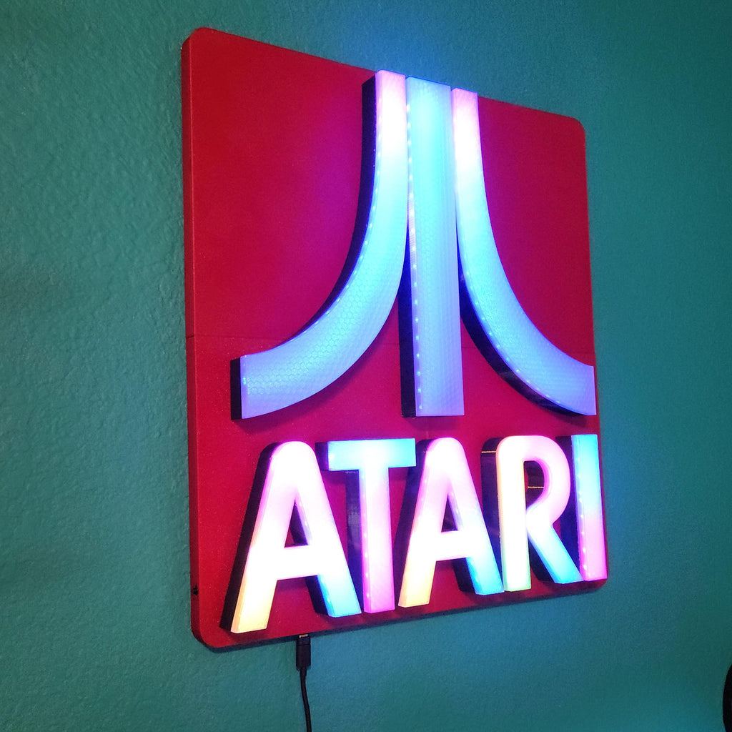 Custom Atari LED Light Sign – Upgraded WLED ESP32 Programmable Lightbox – Retro Gaming Wall Decor