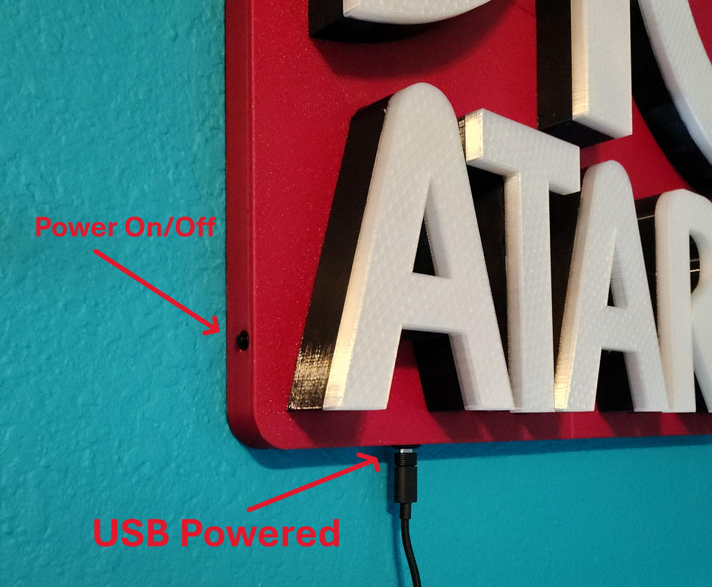 Custom Atari LED Light Sign – Upgraded WLED ESP32 Programmable Lightbox – Retro Gaming Wall Decor