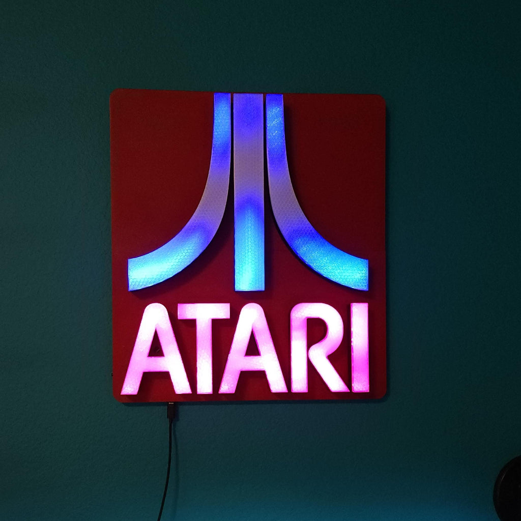 Custom Atari LED Light Sign – Upgraded WLED ESP32 Programmable Lightbox – Retro Gaming Wall Decor