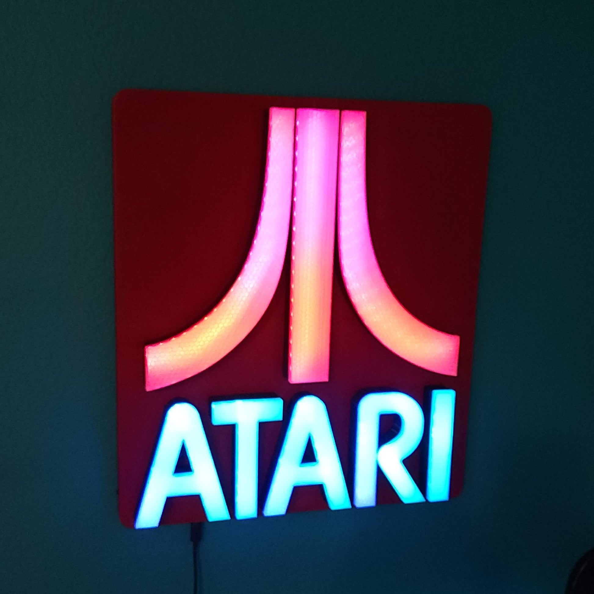 Custom Atari LED Light Sign – Upgraded WLED ESP32 Programmable Lightbox – Retro Gaming Wall Decor