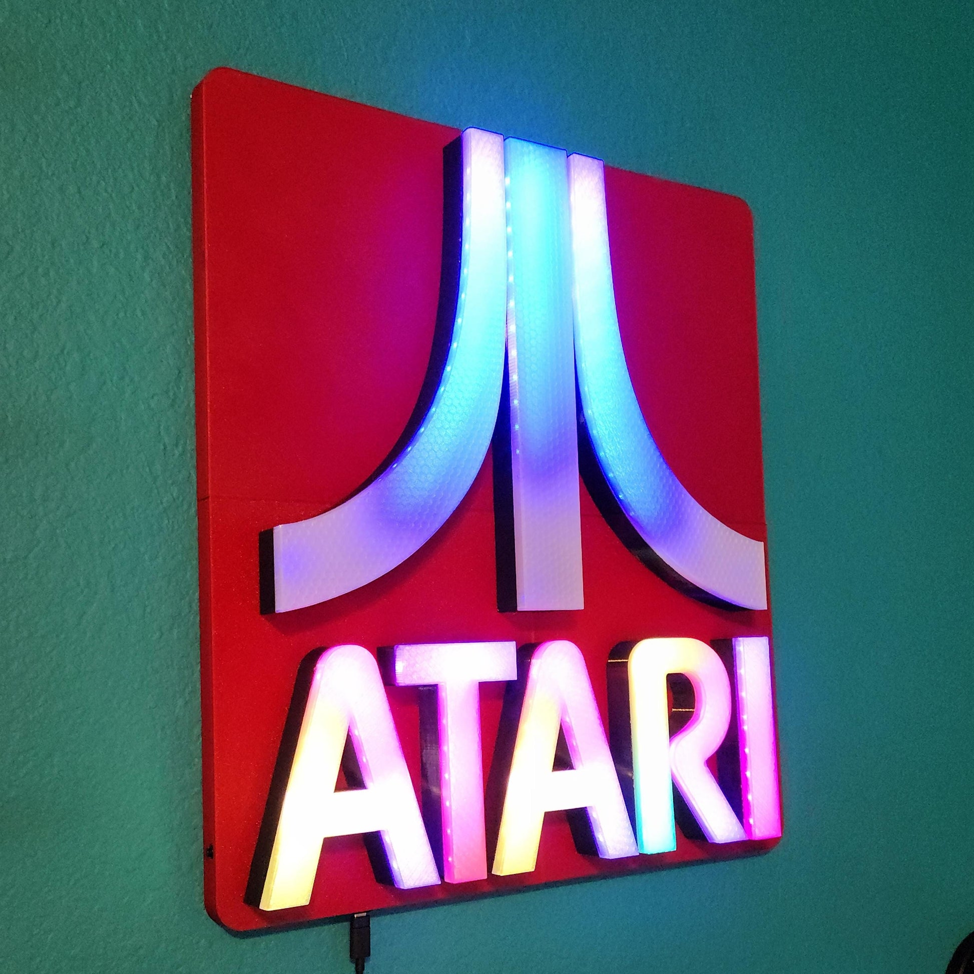 Custom Atari LED Light Sign – Upgraded WLED ESP32 Programmable Lightbox – Retro Gaming Wall Decor