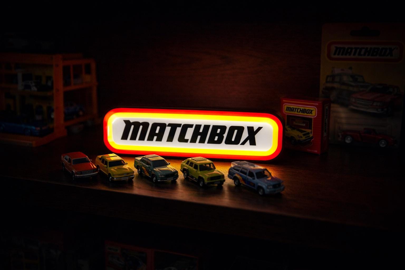Matchbox LED Light Sign – Retro Logo Desk Light, USB Powered Wall or Shelf Display, Collector Decor