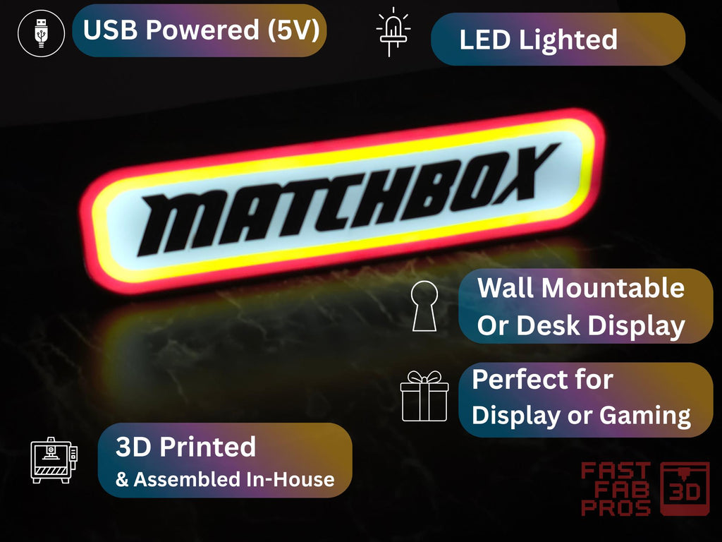 Matchbox LED Light Sign – Retro Logo Desk Light, USB Powered Wall or Shelf Display, Collector Decor