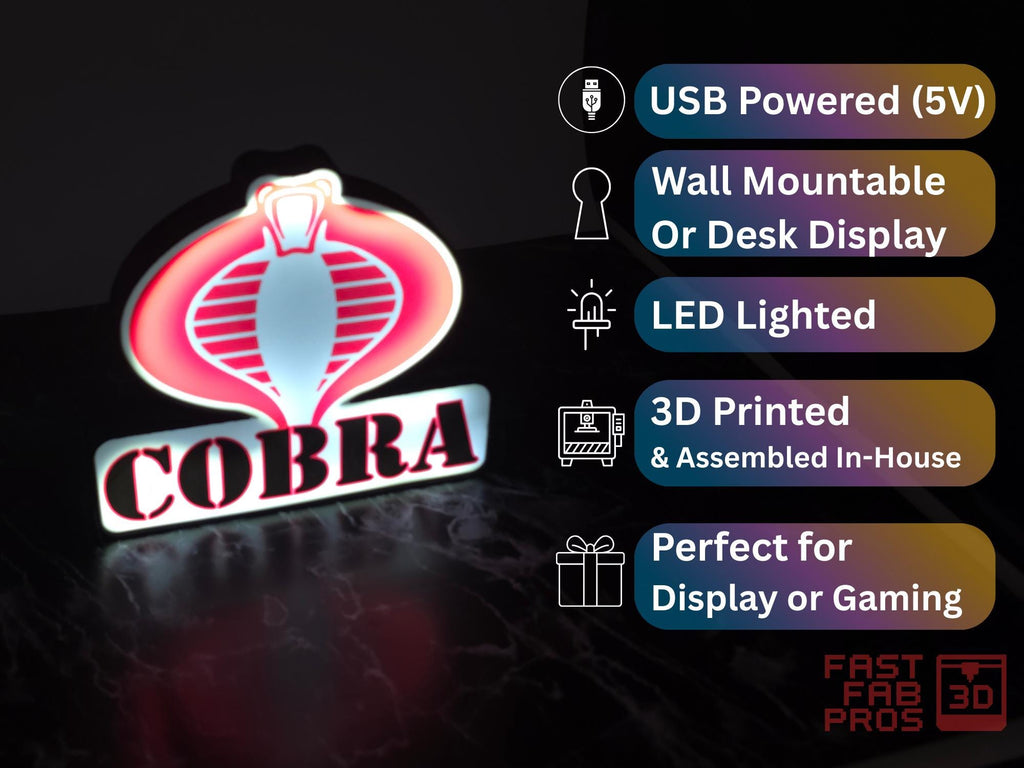 G.I. Joe Cobra LED Light Sign – Cobra Logo Desk Light, USB Powered Wall or Shelf Display, Retro Collectible Decor