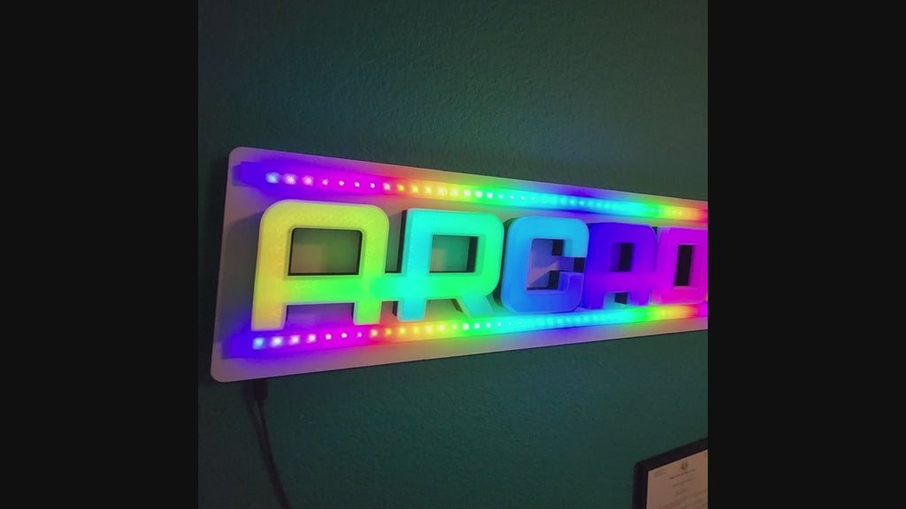 Large ARCADE RGB-IC LED Wall Sign – 34" WLED Gaming Room Light (USB-C Powered)